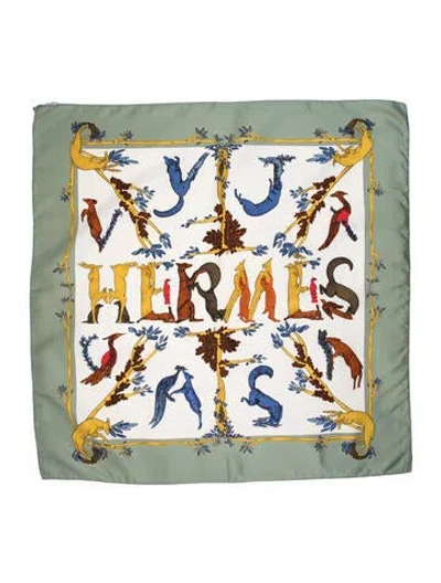 Pre-owned Hermes Alphabet Iii Silk Scarf In Green