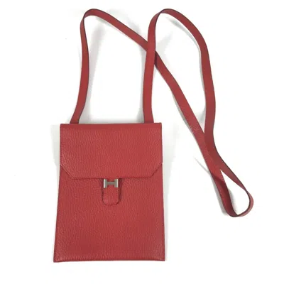Pre-owned Hermes Amelie Red Color Leather Pochette Shoulder Bag ()