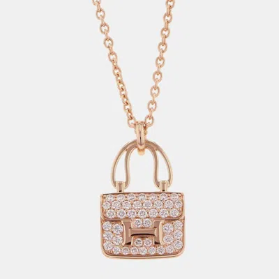Pre-owned Hermes Amulette Constance 18k Rose Gold Necklace