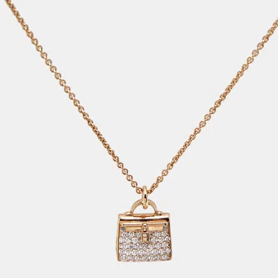 Pre-owned Hermes Amulette Kelly Diamonds 18k Rose Gold Necklace