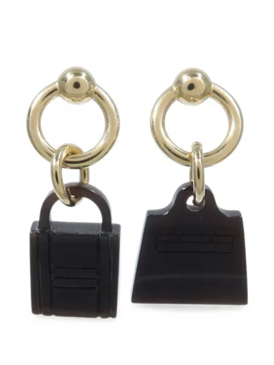 Pre-owned Hermes Amulette Maroquinier Earrings In Gold