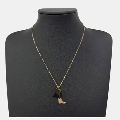 Pre-owned Hermes Hermès Amulette Maroquinier Gold Tone Neckalce In Multi