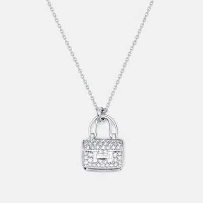 Pre-owned Hermes Amulettes Constance Diamond 18k White Gold Pendant Necklace