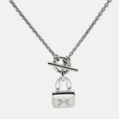 Pre-owned Hermes Amulettes Constance Sterling Silver Pendant Necklace