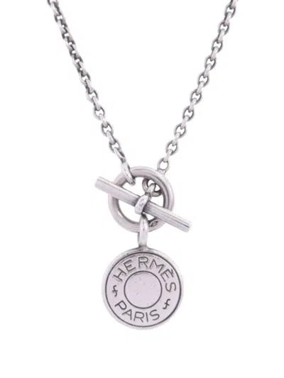 Pre-owned Hermes Amulettes Ex-libris Necklace In Silver