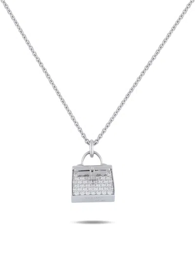 Pre-owned Hermes Amulettes Kelly Diamond Necklace In Silver