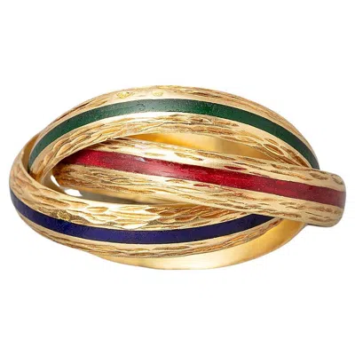 Pre-owned Hermes An 18k Gold And Enamel Trinity  Ring In Multi