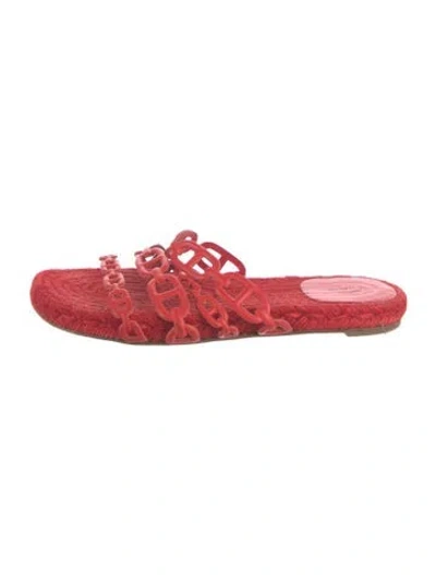 Pre-owned Hermes Ancone Leather Slides In Red