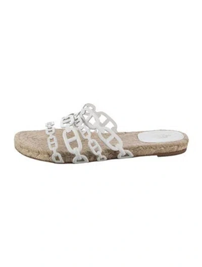 Pre-owned Hermes Ancone Leather Slides In White