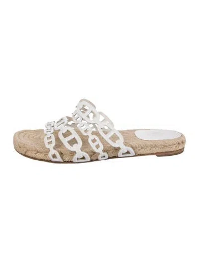 Pre-owned Hermes Ancone Raffia Slides In Multicolor
