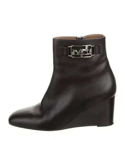 Pre-owned Hermes Andrene Leather Boots In Black