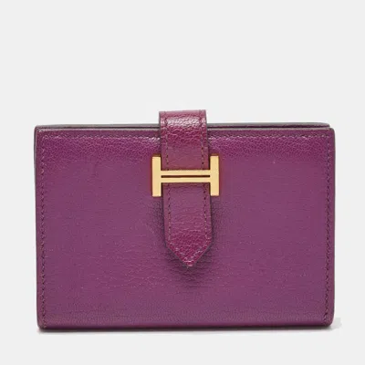 Pre-owned Hermes Anemone Chevre Chamkila Leather Bearn Card Holder In Pink