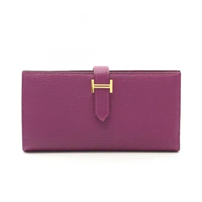Pre-owned Hermes Anemone Chevre Leather Long Wallet (bi-fold) () In Multi