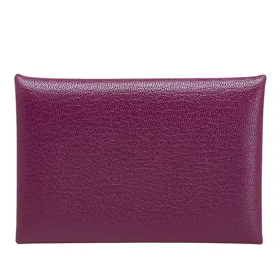 Pre-owned Hermes Anemone Purple Chevre Leather Coin Purse/coin Case ()