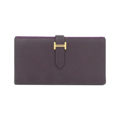 Pre-owned Hermes Anemone Purple Epsom Leather Long Wallet (bi-fold) () In Anemone, Purple