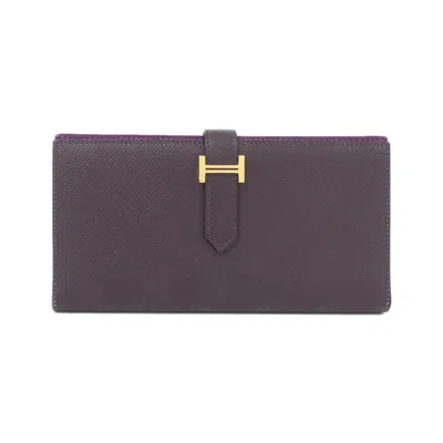 Pre-owned Hermes Anemone Purple Epsom Leather Long Wallet (bi-fold) () In Anemone, Purple