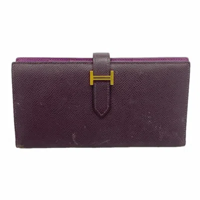 Pre-owned Hermes Anemone Raisin Epsom Leather Long Wallet (bi-fold) ()