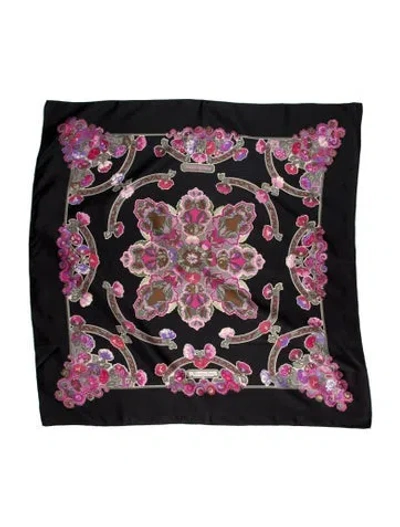 Pre-owned Hermes Anemones Silk Scarf In Black