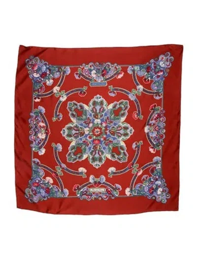 Pre-owned Hermes Anemones Silk Scarf In Red