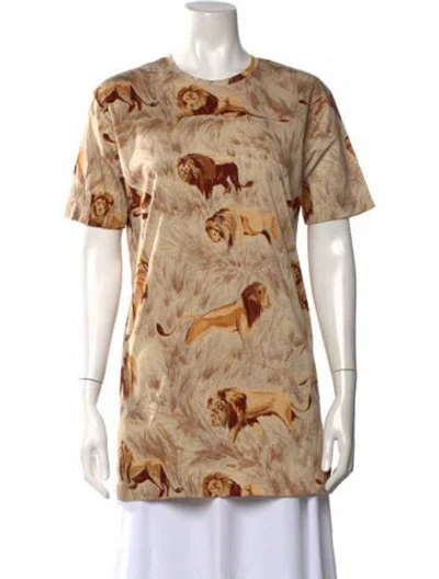 Pre-owned Hermes Animal Print Crew Neck T-shirt In Brown