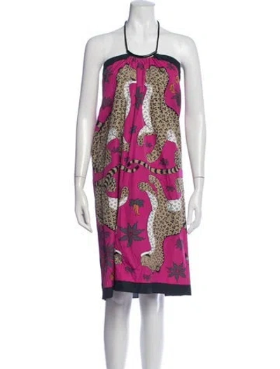 Pre-owned Hermes Animal Print Midi Length Dress In Pink