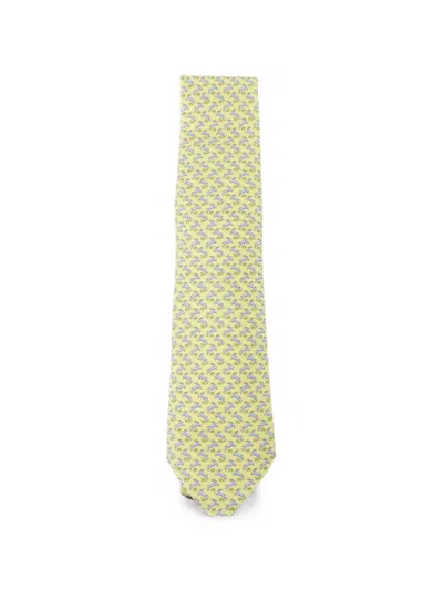 Pre-owned Hermes Animal-print Silk Tie In Green