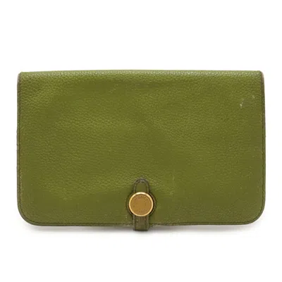 Pre-owned Hermes Anis Green Togo Leather Long Wallet (bi-fold) ()