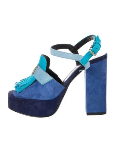 Pre-owned Hermes Anjou H Logo T-strap Pumps In Blue