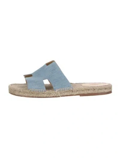 Pre-owned Hermes Antigua Denim Slides In Blue