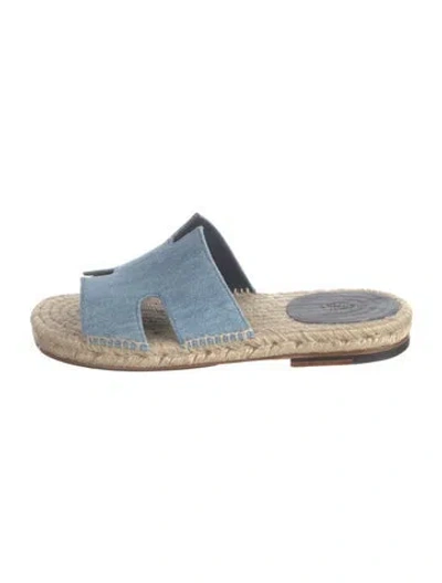 Pre-owned Hermes Antigua Denim Slides In Blue