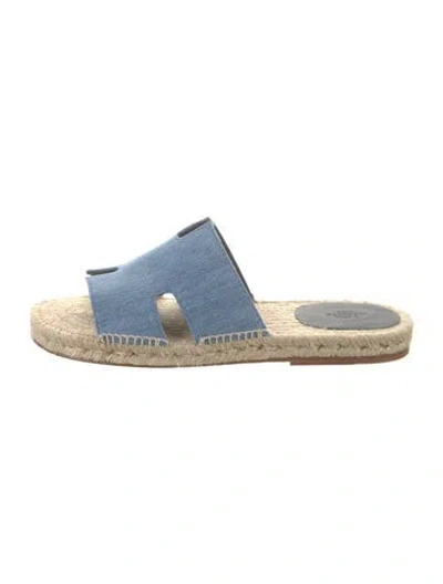 Pre-owned Hermes Antigua H Logo Slides In Blue