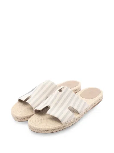 Pre-owned Hermes Antigua Striped Espadrilles In Neutral