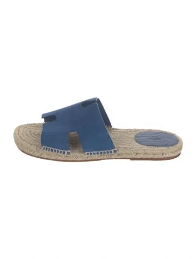 Pre-owned Hermes Antigua Suede Slides In Blue
