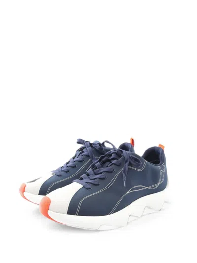 Pre-owned Hermes Anvol Suede-detail Sneakers In Blue