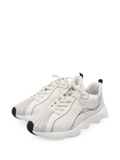 Pre-owned Hermes Anvol Suede-detail Sneakers In White