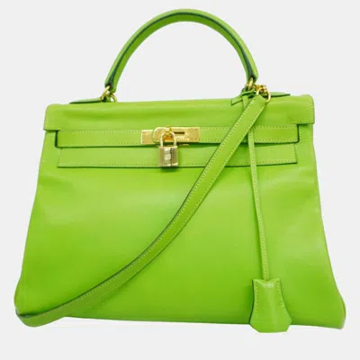 Pre-owned Hermes Apple Green Voga River Kelly Engraved Handbag
