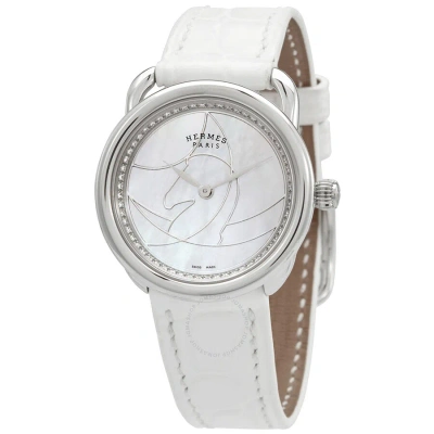 Pre-owned Hermes Arceau Cavales Quartz Mother Of Pearl Dial Ladies Watch 045231ww00 In Mop / Mother Of Pearl / White