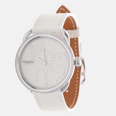 Pre-owned Hermes Arco Ar5.430 Quartz White Diamonds Stainless Steel Women's Wristwatch 36mm