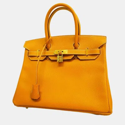 Pre-owned Hermes Ardennes Natural Birkin 30 C Engraved Ladies Handbag In Orange