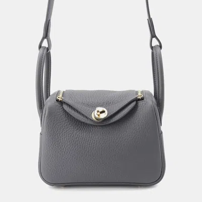 Pre-owned Hermes Ardoise Taurillon Clemence Lindy2 Mini