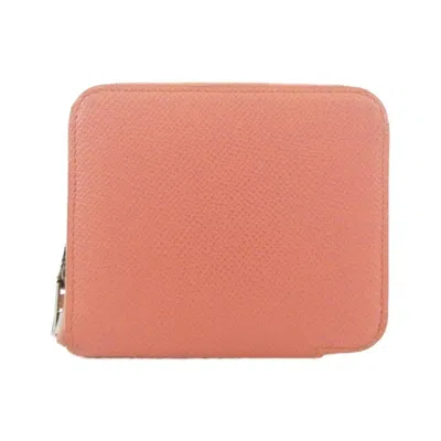 Pre-owned Hermes Argile Pink Epsom Leather Silk Coin Purse/coin Case () In Argile, Pink