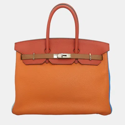 Pre-owned Hermes Arlequin Birkin 35 Clemence Leather Bag In Multi