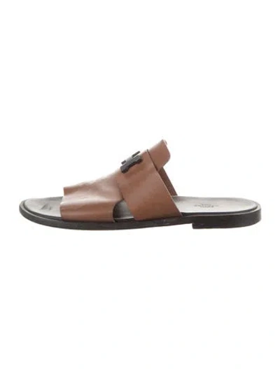 Pre-owned Hermes Arles Calfskin Slides In Brown