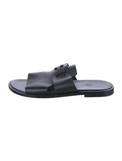 Pre-owned Hermes Arles H Logo Slides In Black