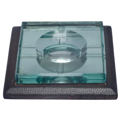 Pre-owned Hermes Art Deco Ashtray By Hermès Paris, Leather & Glass, France, Circa 1930 In Gray