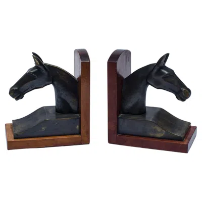 Pre-owned Hermes Art Deco Horse Head Bookends By Hermès, Bronze And Wood, Circa 1930 In Brown