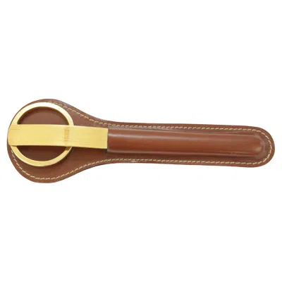 Pre-owned Hermes Art Deco Luxury Saddle Leather And Brass Desk Set, Italy, 1960 In Brown