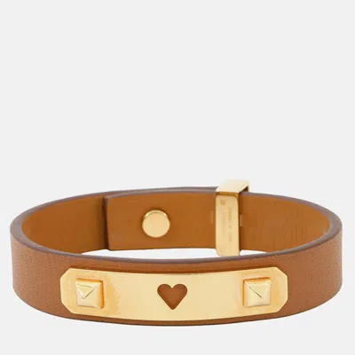 Pre-owned Hermes As De Coeur Bracelet Size T2 Gold Swift Leather