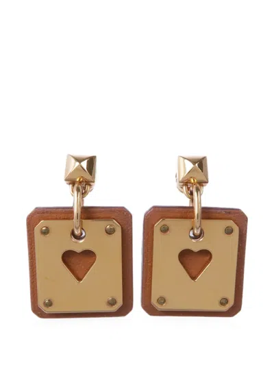 Pre-owned Hermes As De Coeur Earrings In Gold