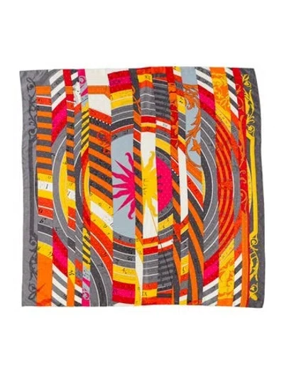 Pre-owned Hermes Astrologie Nouvelle Perforé Géant Silk Shawl In Orange